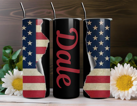 Great Tumbler for Military, Veterans Military families, and any Patriots. Personalized with name. Red, White and Blue. 20 ounces, Great Gift