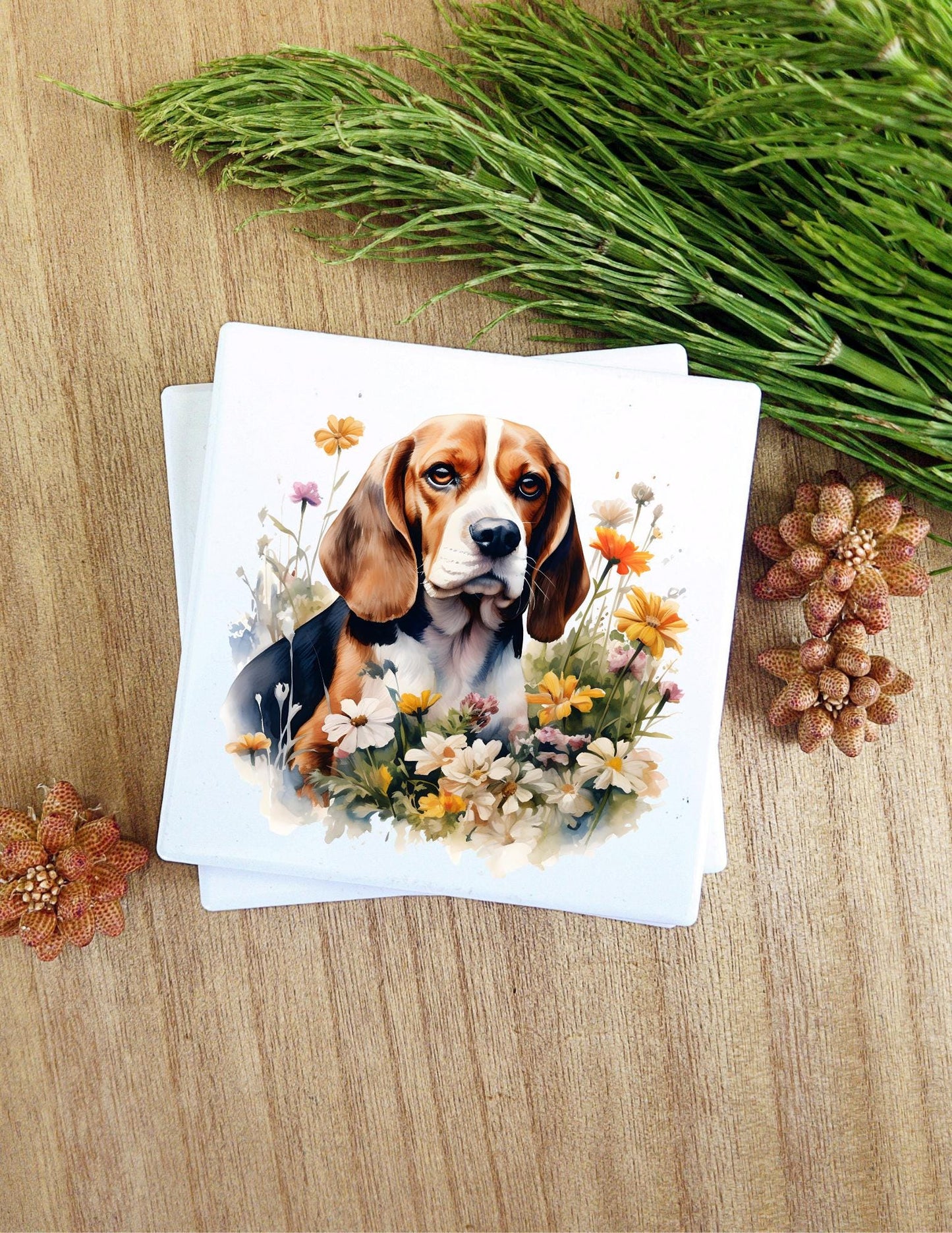 Ceramic Coasters that feature a dog breed of your choice. 80 Different breeds available. Images are watercolor style. Very nice gift!