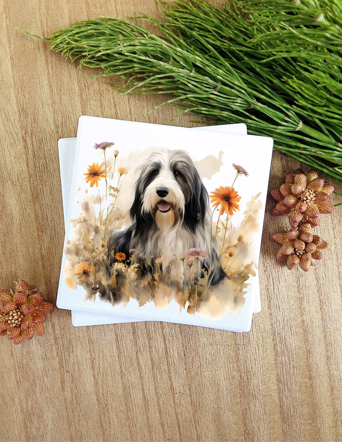 Ceramic Coasters that feature a dog breed of your choice. 80 Different breeds available. Images are watercolor style. Very nice gift!