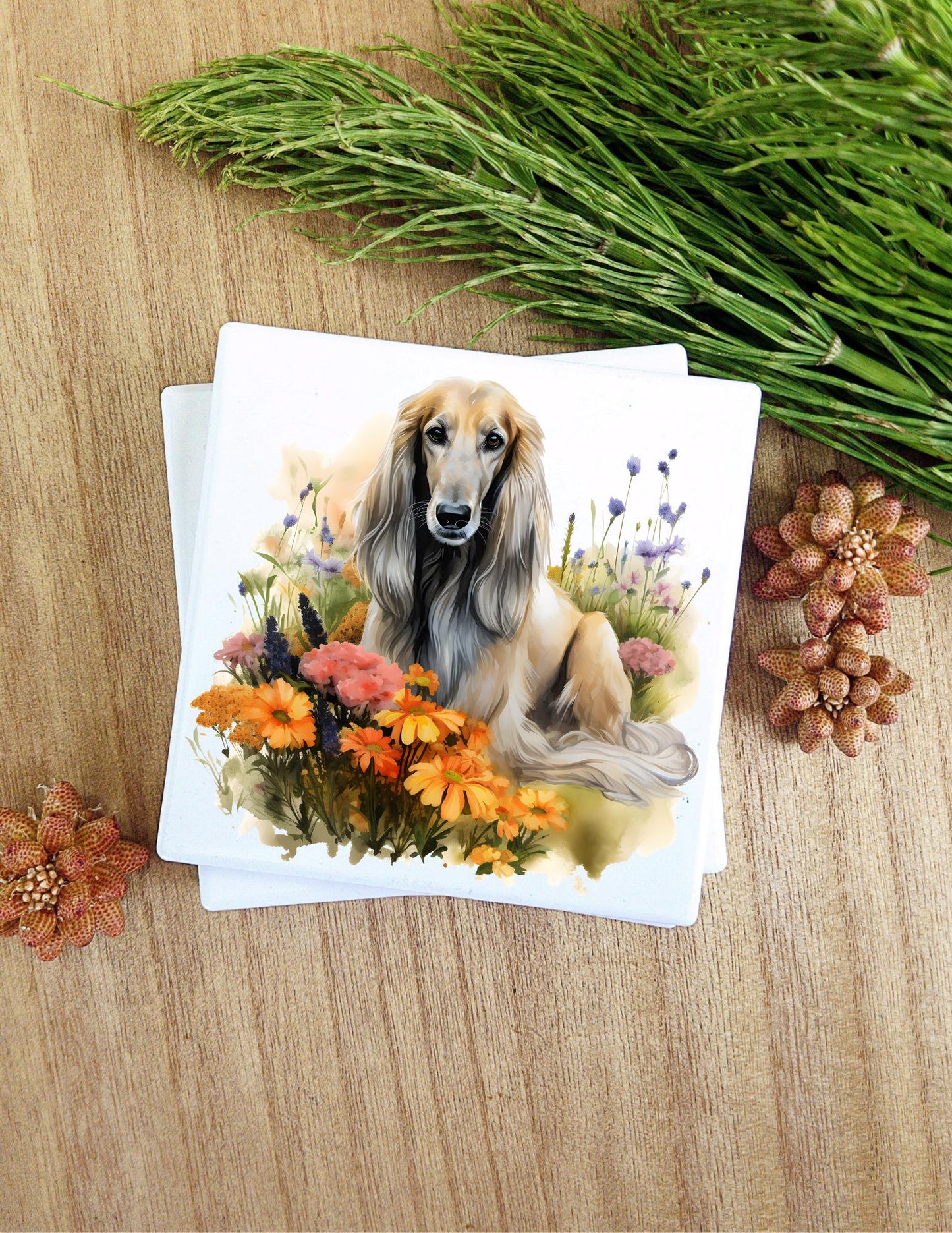 Ceramic Coasters that feature a dog breed of your choice. 80 Different breeds available. Images are watercolor style. Very nice gift!