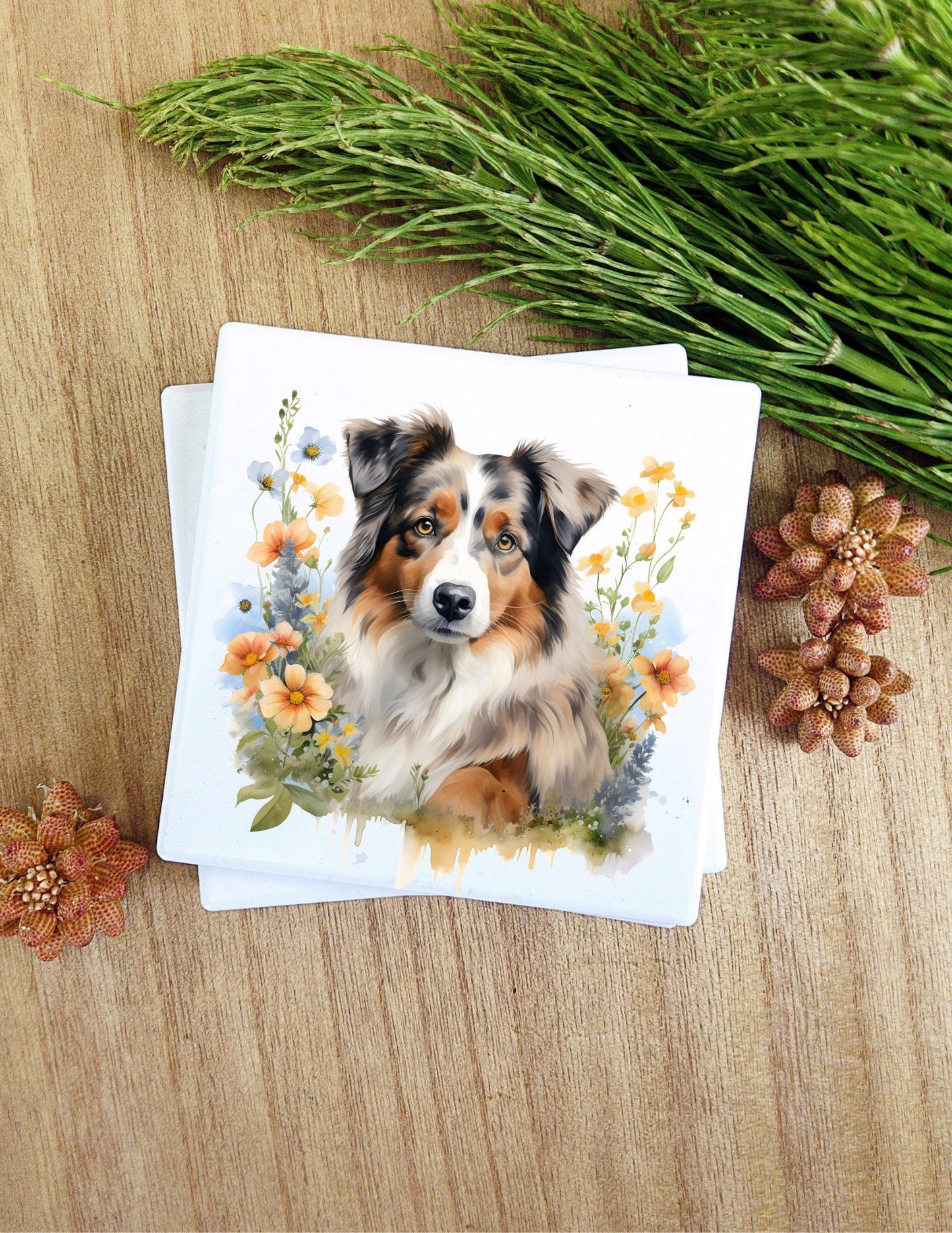 Ceramic Coasters that feature a dog breed of your choice. 80 Different breeds available. Images are watercolor style. Very nice gift!